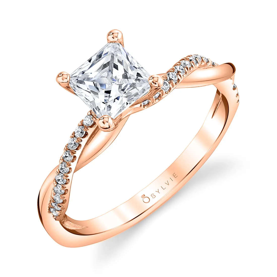 Princess Cut Diamond Spiral Engagement Ring - Yasmine 18k Gold Rose