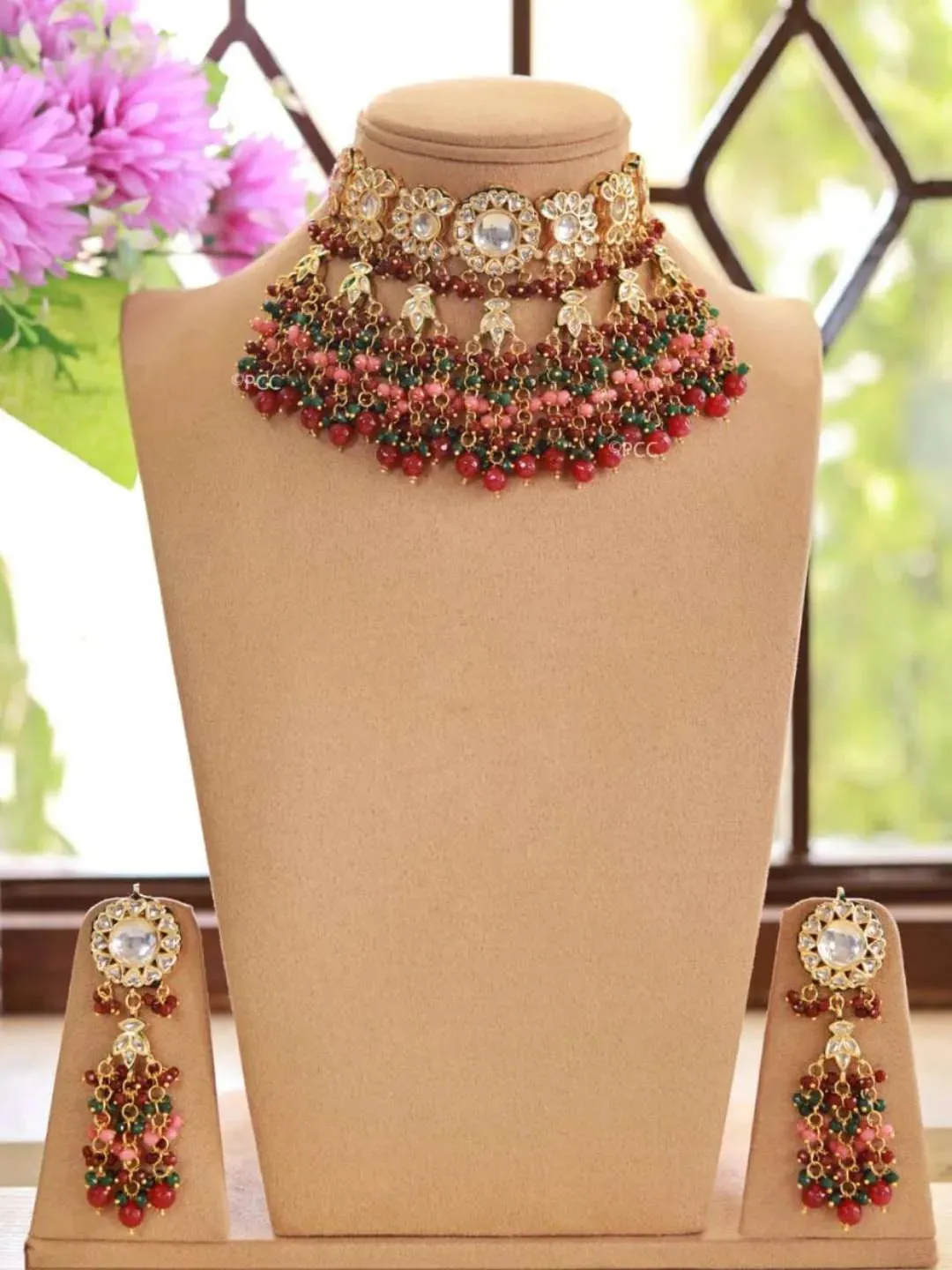 Red And Green Enamred Kundan Choker