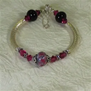 Rose and Black Artisan Bead Bangle  Bracelet