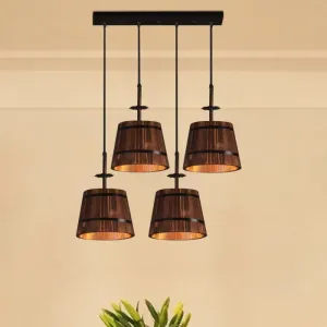 Rustic Wood Pendant Light with 4 Coolie-Shade Heads for Restaurants - Brown