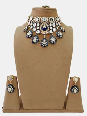 Sabyasachi Inspired Sapphire Blue Meenakari Faux Uncut Polki Kundan Bridal Necklace