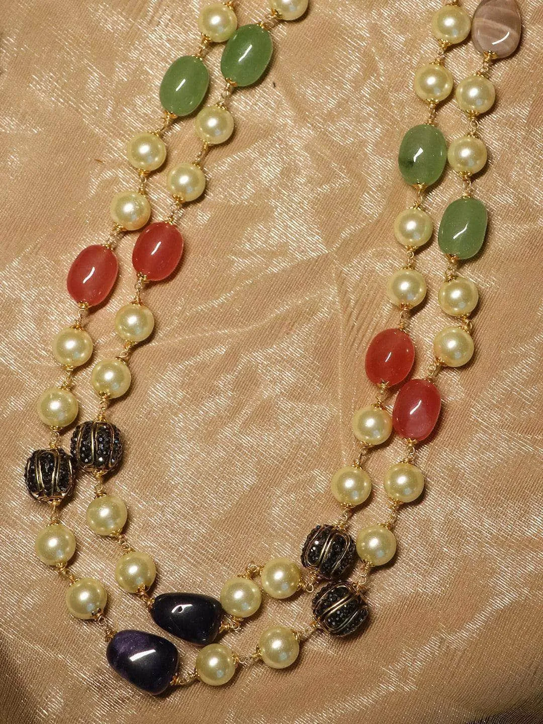 Semi Precious And Shell Peal Double Layered Haar