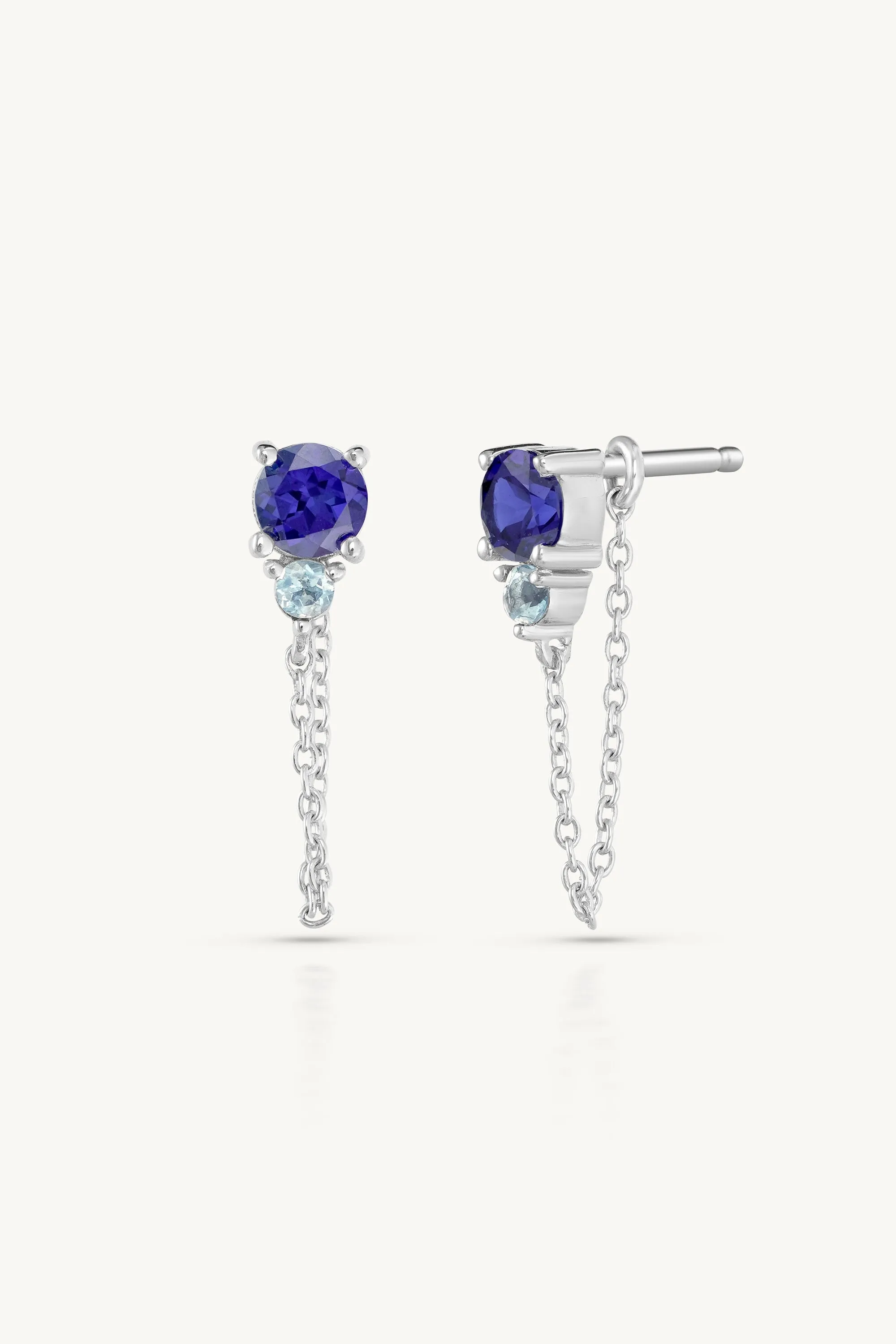 September Ombre Sapphire Birthstone Silver Stud