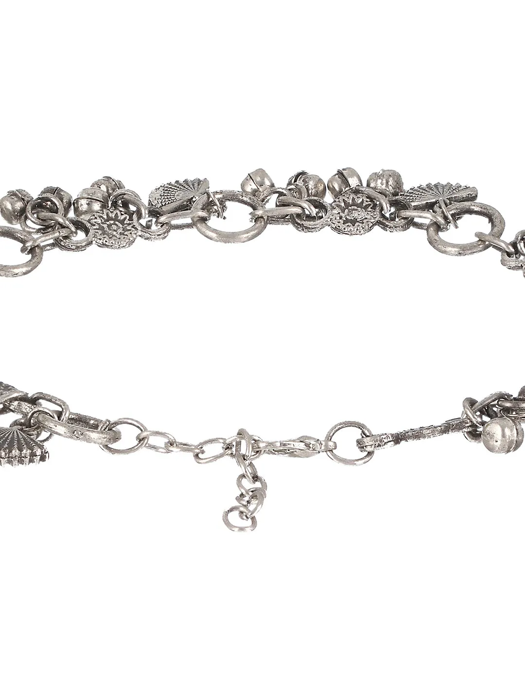 Set Of 2 Oxidised Silver-Plated & Ghungroo Charm Anklets