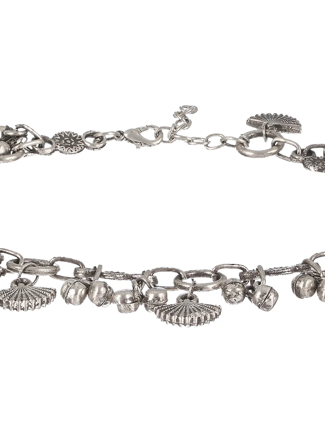 Set Of 2 Oxidised Silver-Plated & Ghungroo Charm Anklets