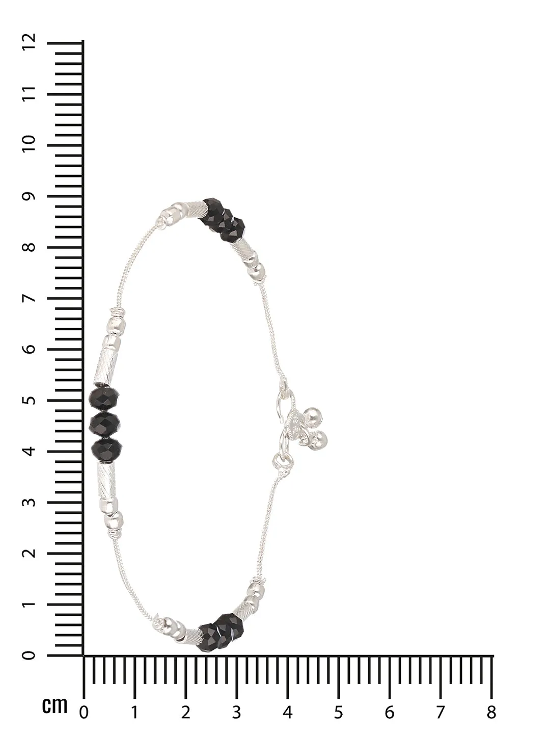 Set Of 2 Silver Plated & Black Crystal Beaded Anklets