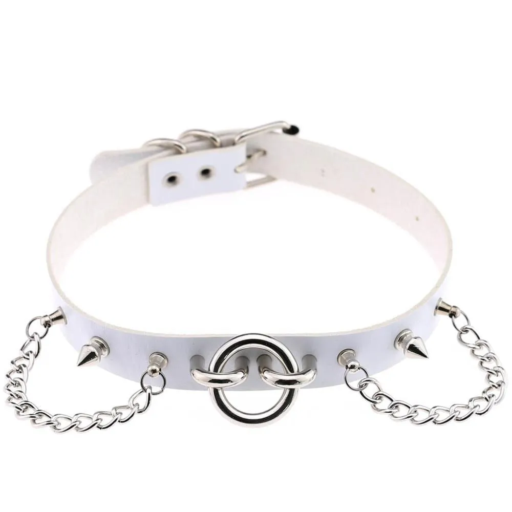 Sexy Collar Choker With Spikes And Chains / PU Leather Gothic Necklace / Neck Accessories