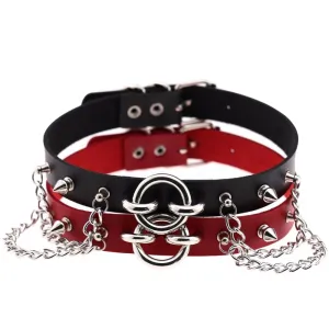 Sexy Collar Choker With Spikes And Chains / PU Leather Gothic Necklace / Neck Accessories