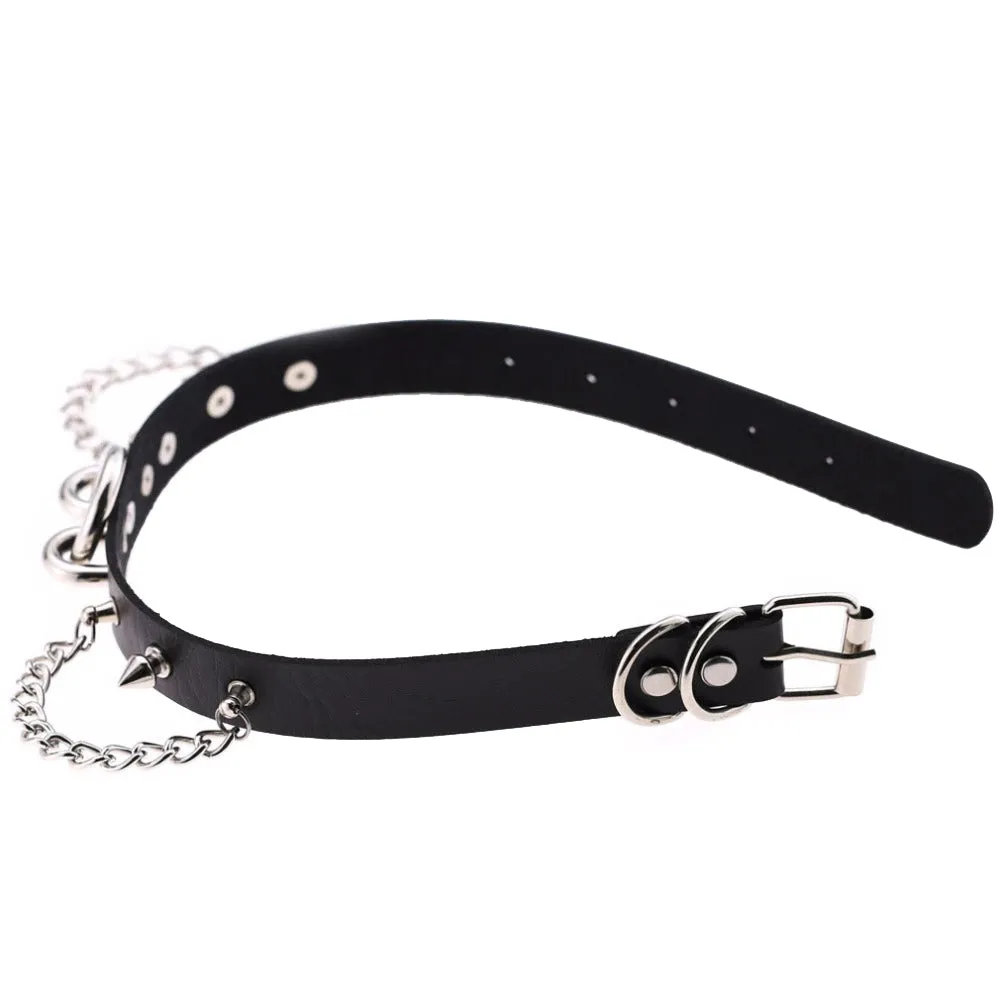 Sexy Collar Choker With Spikes And Chains / PU Leather Gothic Necklace / Neck Accessories