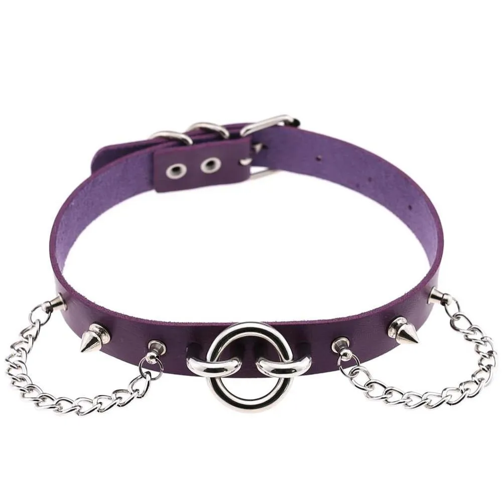 Sexy Collar Choker With Spikes And Chains / PU Leather Gothic Necklace / Neck Accessories