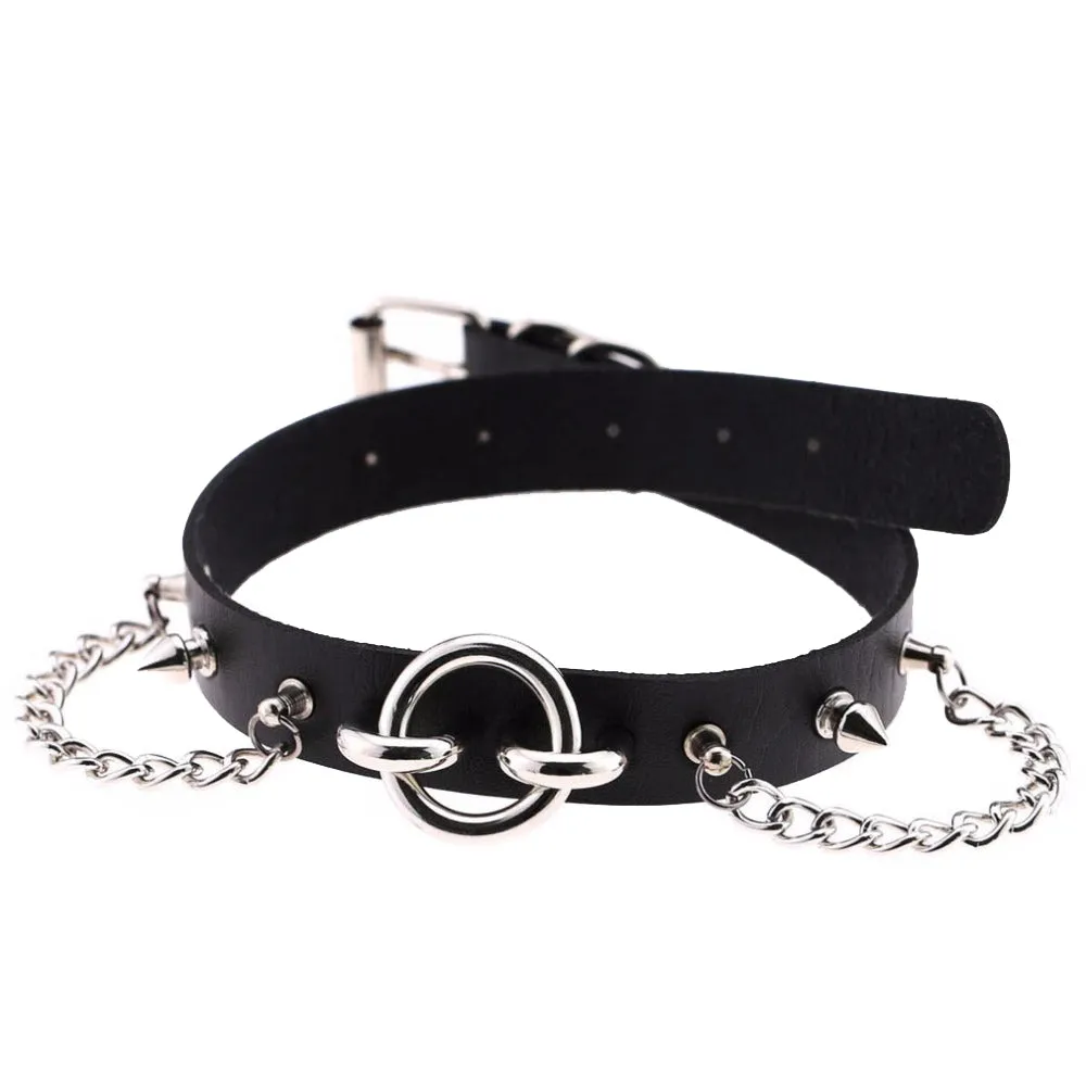 Sexy Collar Choker With Spikes And Chains / PU Leather Gothic Necklace / Neck Accessories