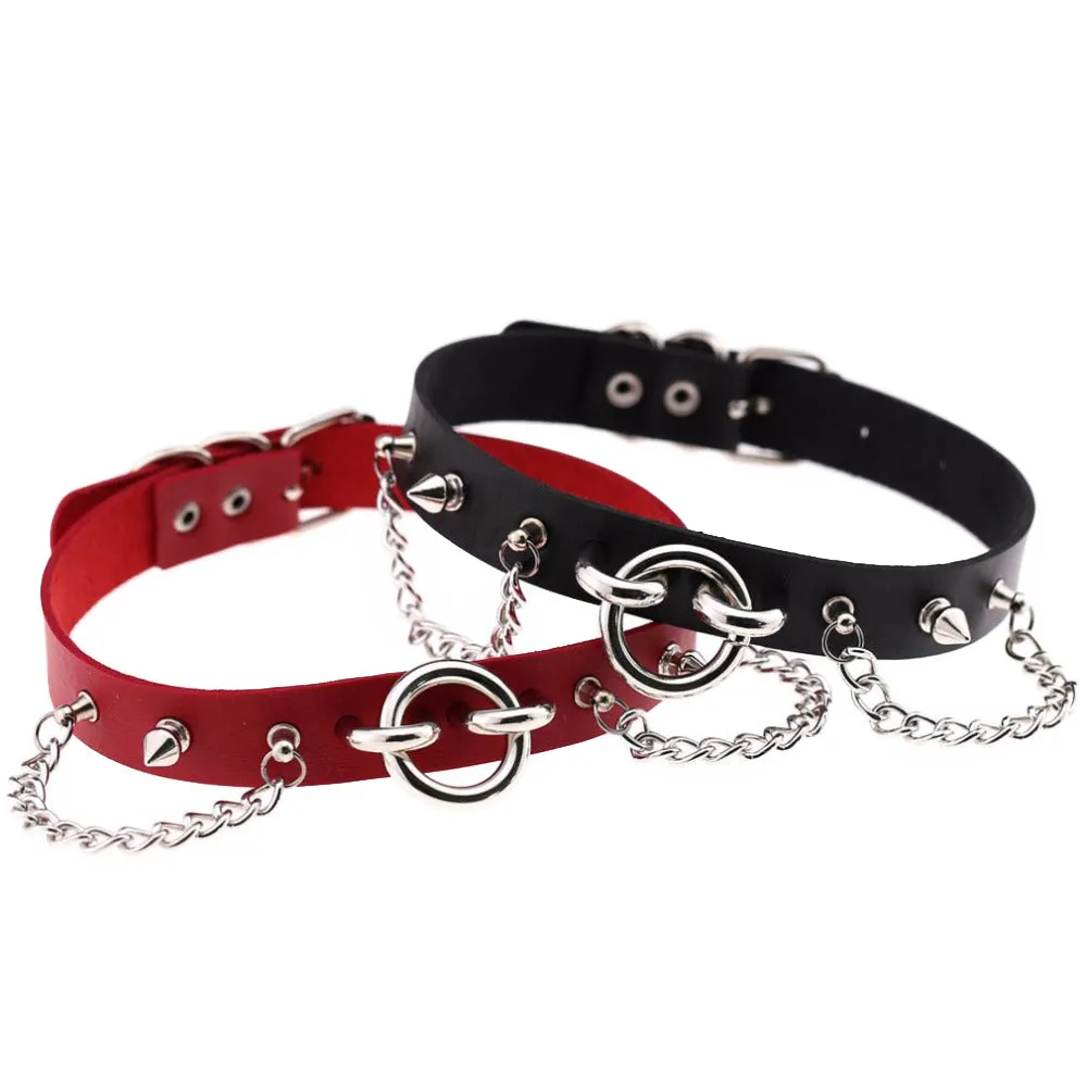 Sexy Collar Choker With Spikes And Chains / PU Leather Gothic Necklace / Neck Accessories