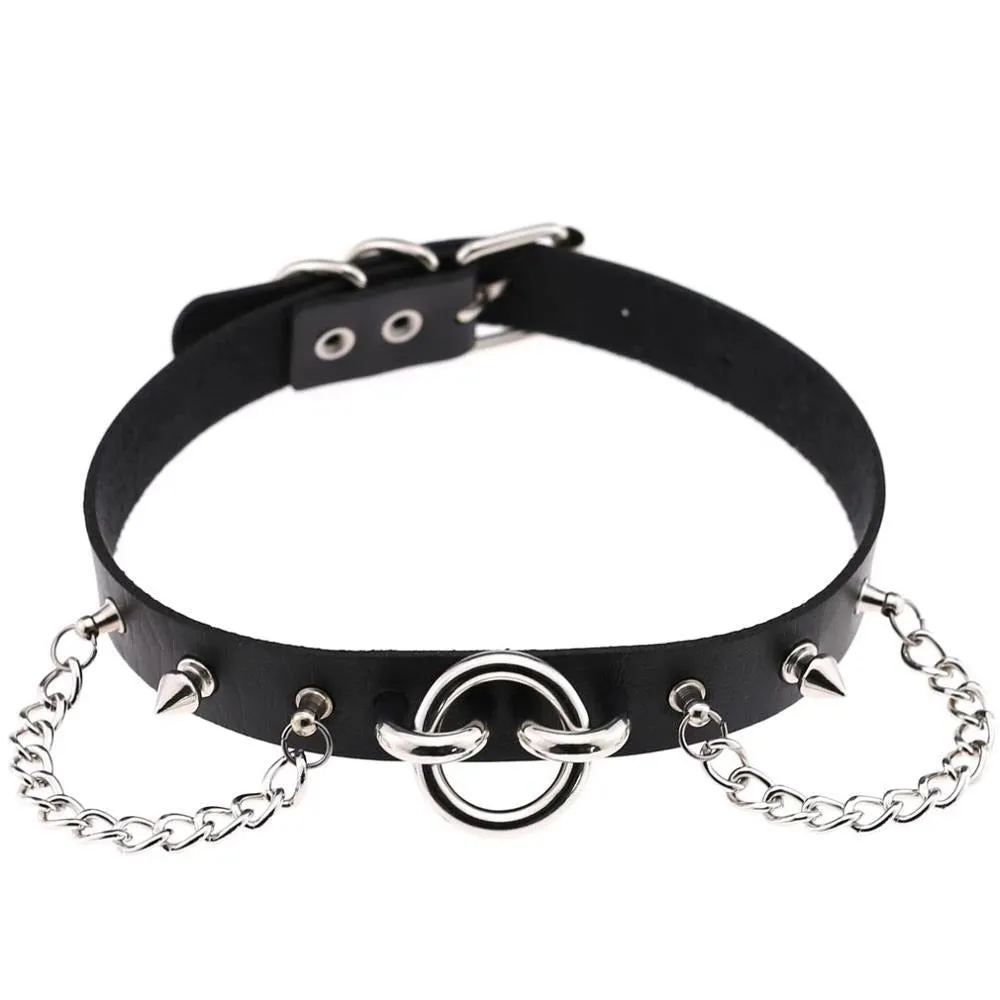 Sexy Collar Choker With Spikes And Chains / PU Leather Gothic Necklace / Neck Accessories