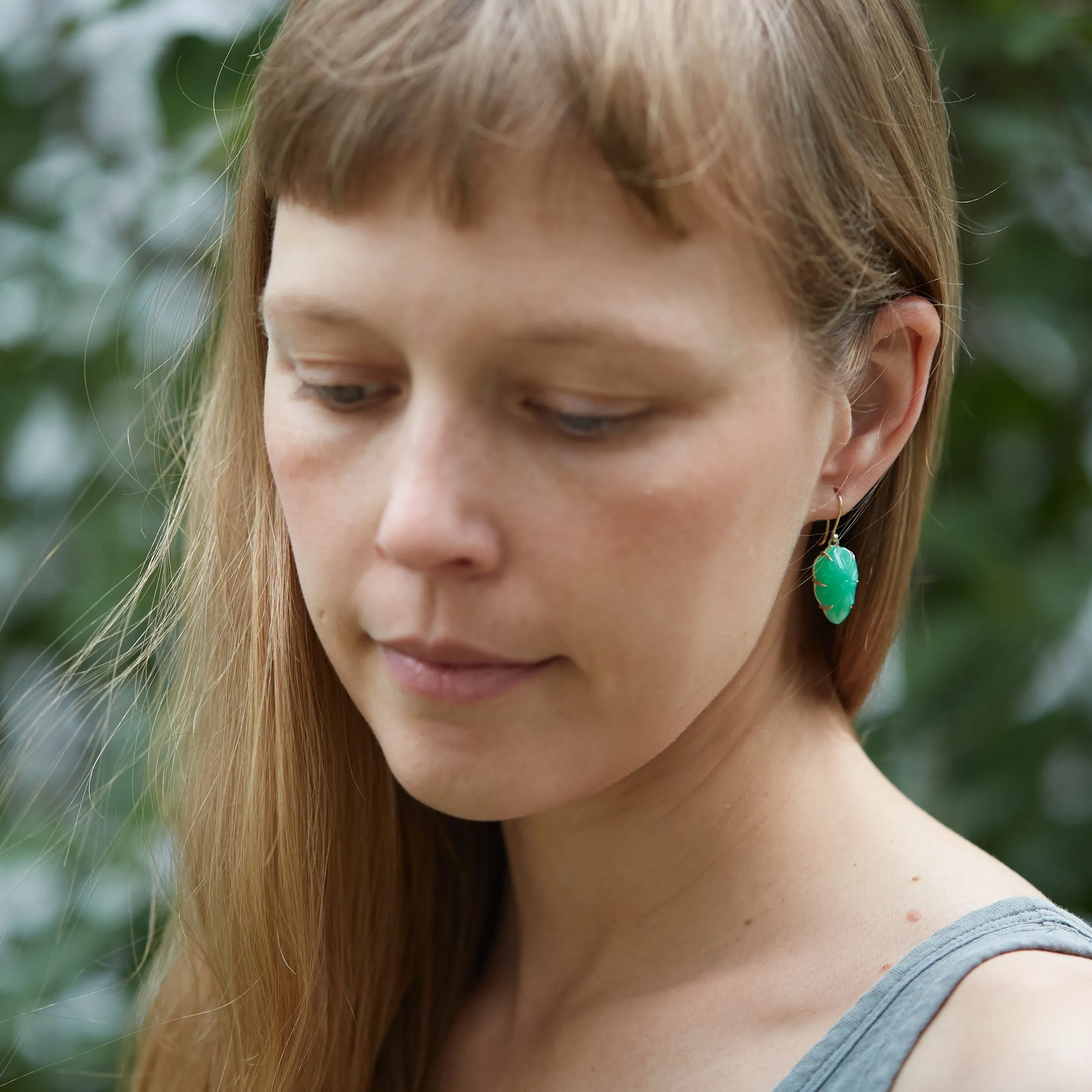 Shields of Terra Carved Chrysoprase Vanity Earrings