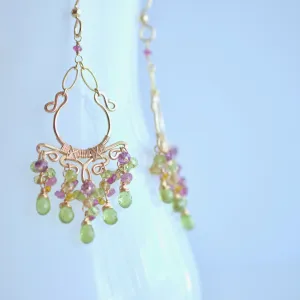 Sienna - Peridot, Rhodolite Garnet, Pink Tourmalines, Citrines, 14k Gold Filled Earrings