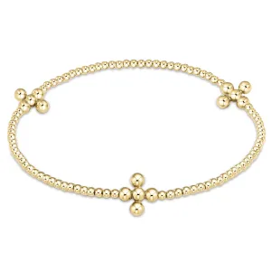 Signature Cross Gold Pattern 2mm Bead Bracelet - Classic Beaded Signature Cross Gold - 3mm Bead Gold