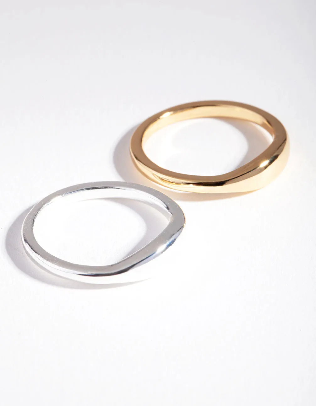 Silver & Gold Plated Wave Band Ring Set