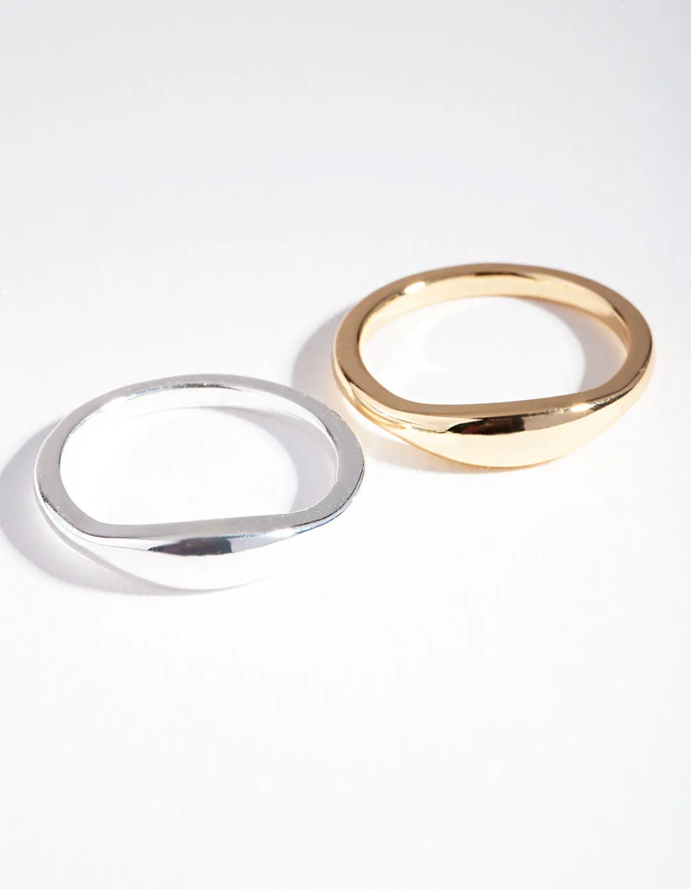 Silver & Gold Plated Wave Band Ring Set