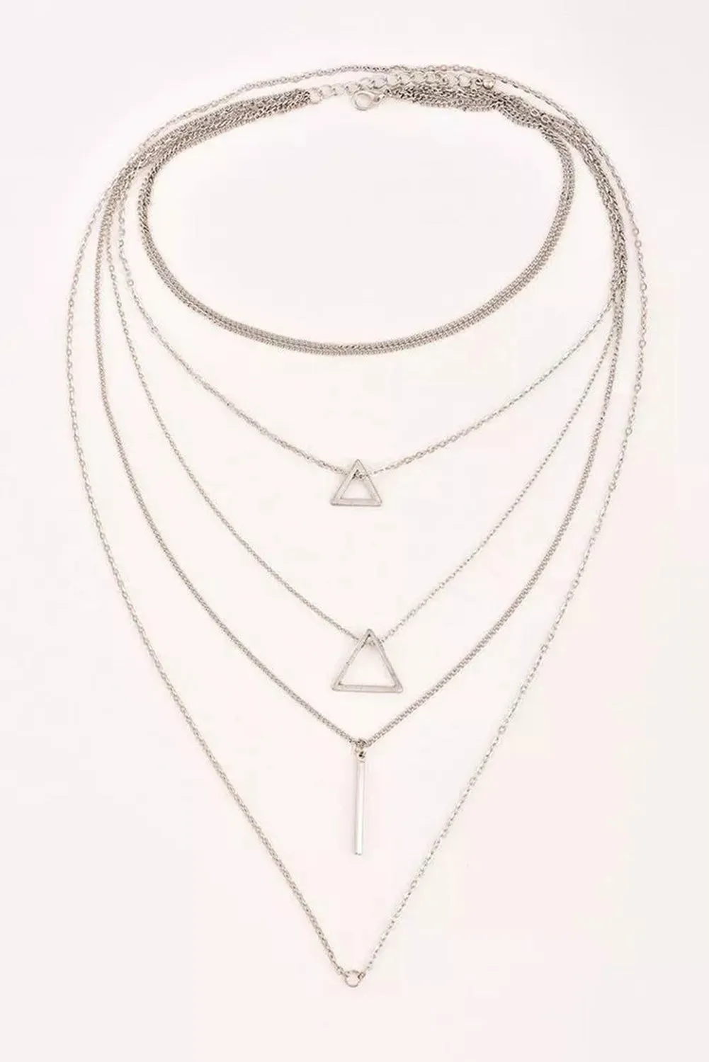 Silver Boho Triangle Bar Pendant Multilayer Necklace