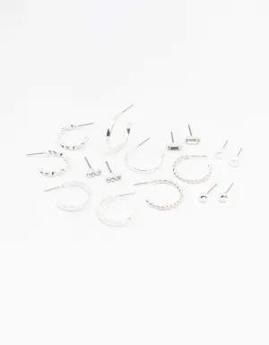 Silver Diamante & Pearl Hoop Earrings 8-Pack