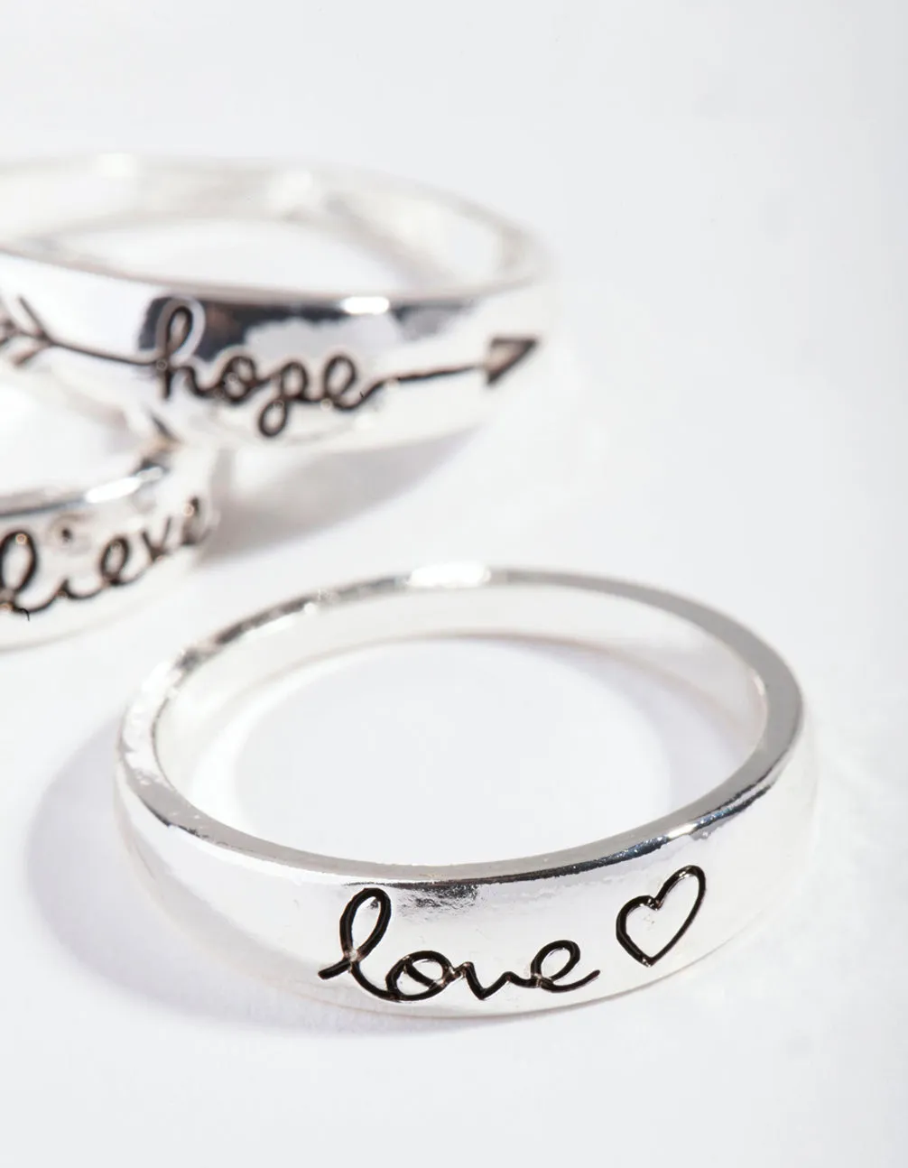 Silver Inspirational Word Ring Pack