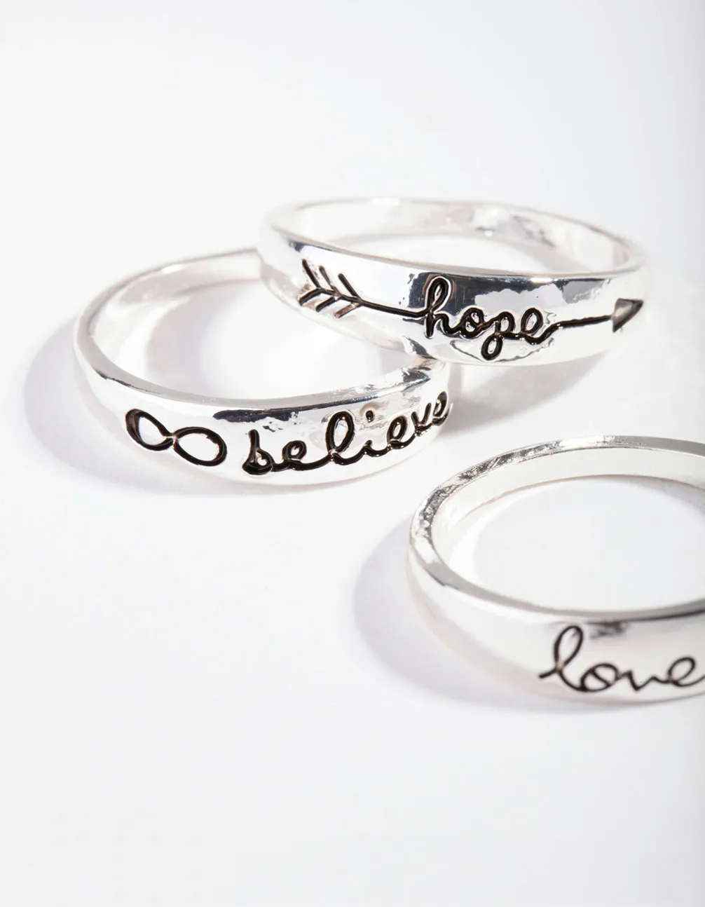 Silver Inspirational Word Ring Pack