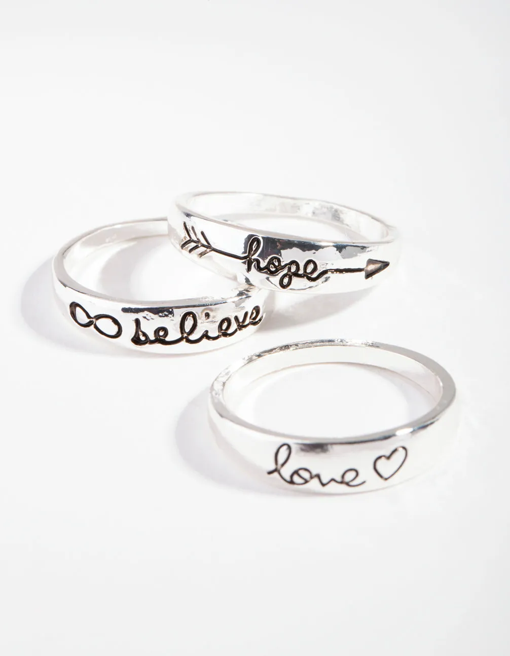 Silver Inspirational Word Ring Pack