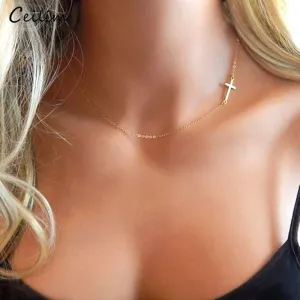 Simple Silver and Gold Color Cross Choker Necklace for Women Bohemian Stainless Steel Short Chain Necklace Summer Jewelry Collar