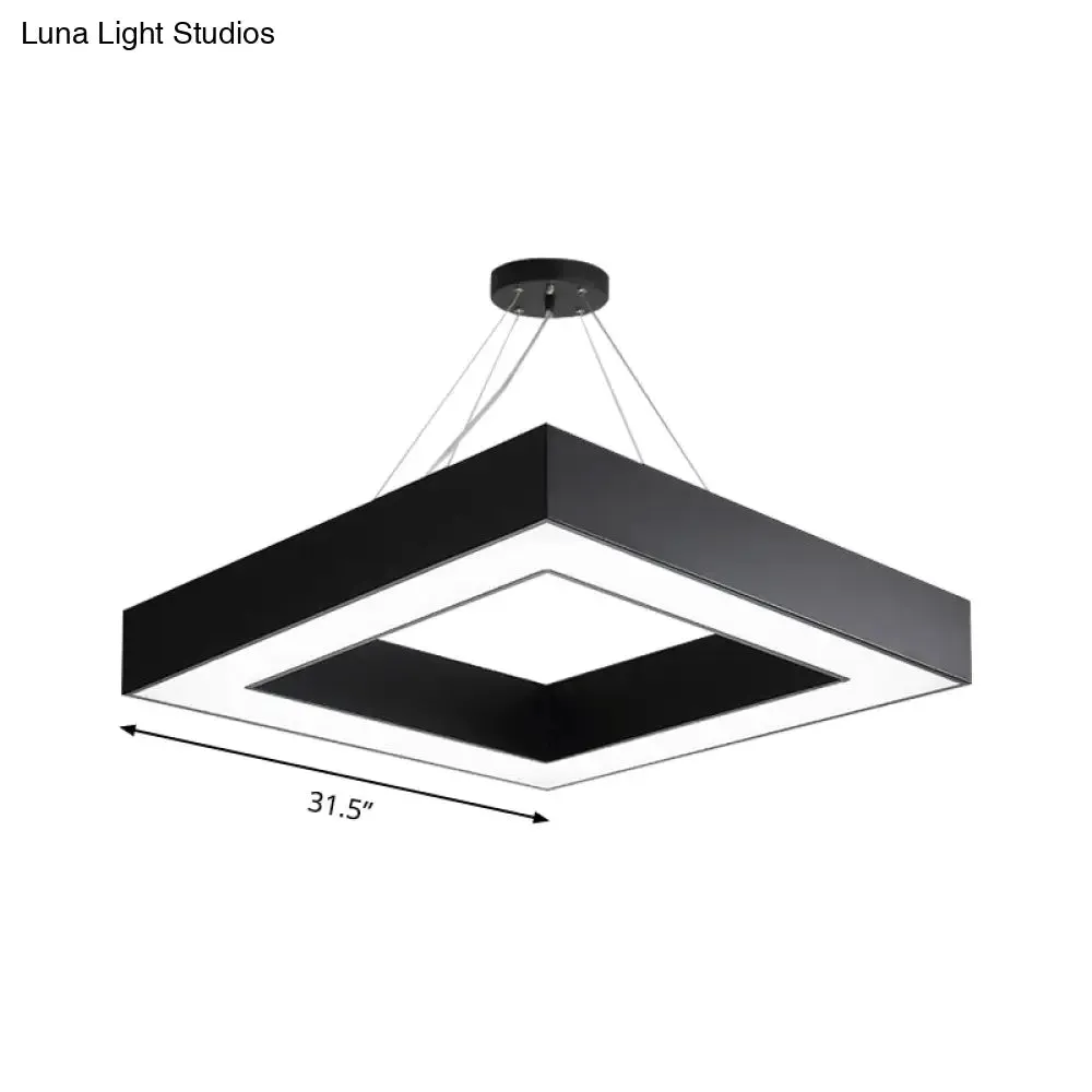 Square Metal Pendant Lighting - Modern LED Black Hanging Lamp Kit in White/Warm Light for Office - 23.5"/31.5" Wide