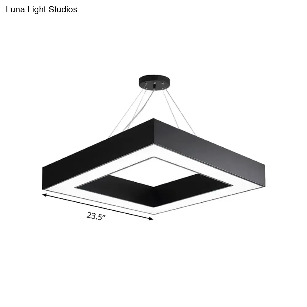 Square Metal Pendant Lighting - Modern LED Black Hanging Lamp Kit in White/Warm Light for Office - 23.5"/31.5" Wide