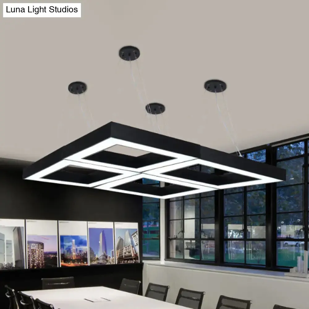 Square Metal Pendant Lighting - Modern LED Black Hanging Lamp Kit in White/Warm Light for Office - 23.5"/31.5" Wide