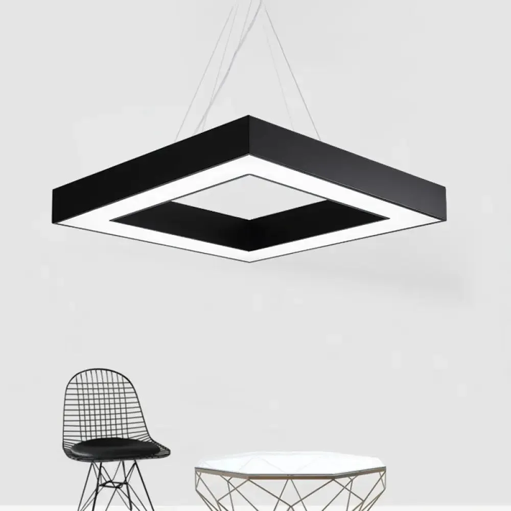 Square Metal Pendant Lighting - Modern LED Black Hanging Lamp Kit in White/Warm Light for Office - 23.5"/31.5" Wide