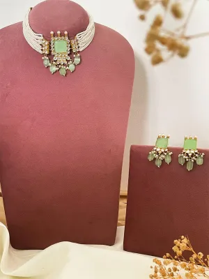 Square Pendant Pachi Kundan Necklace Set