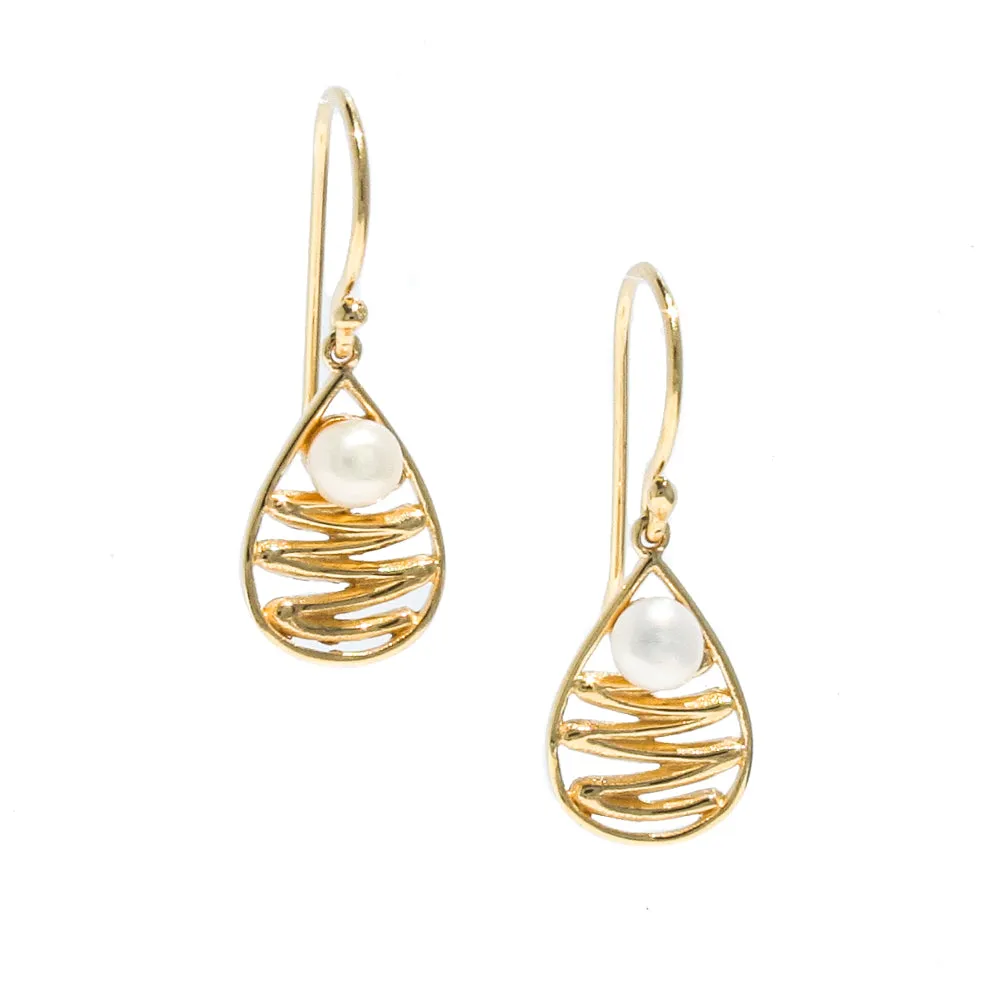 Staircase Dew Drop Pearl Earrings Gold Vermeil