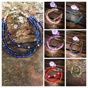 Starseed Bracelets, stranded bracelets, with glass beads crystals and Tibetan silver charms