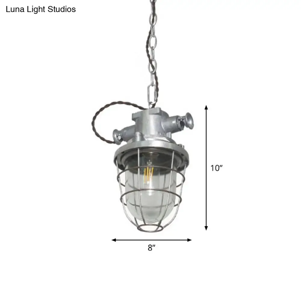 Steampunk Style Silver Cage Pendant Light with Metal Finish - Pub Ceiling Fixture, 1 Bulb