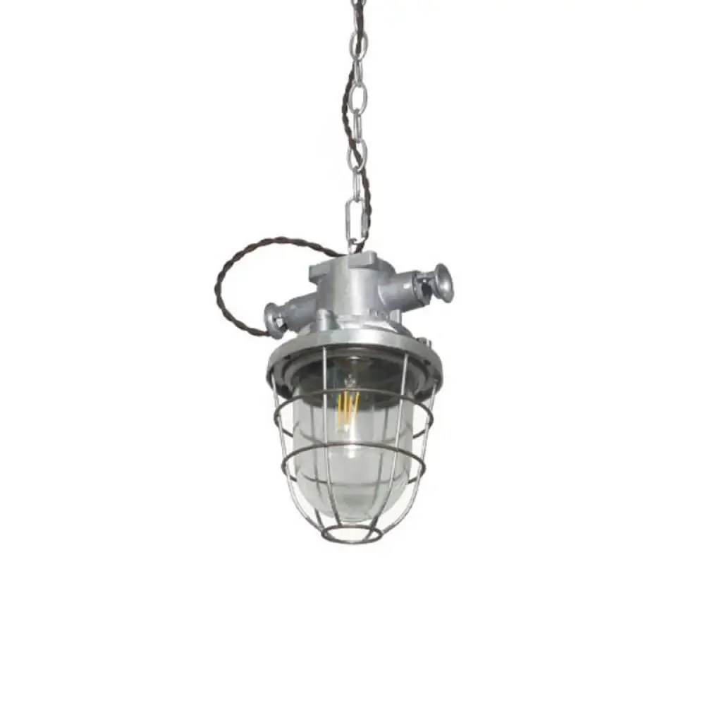 Steampunk Style Silver Cage Pendant Light with Metal Finish - Pub Ceiling Fixture, 1 Bulb