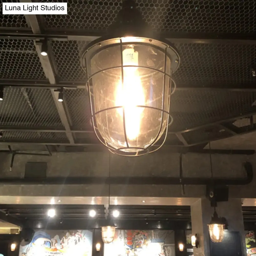 Steampunk Style Silver Cage Pendant Light with Metal Finish - Pub Ceiling Fixture, 1 Bulb