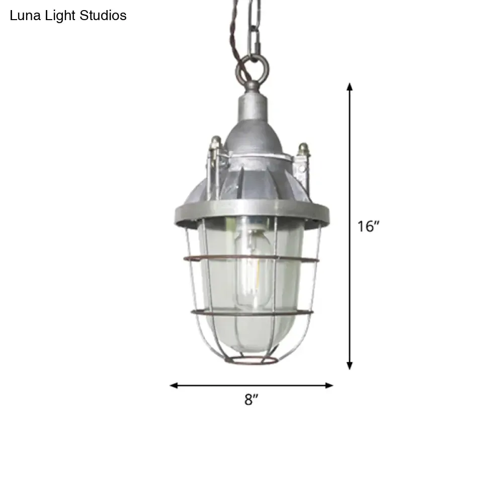 Steampunk Style Silver Cage Pendant Light with Metal Finish - Pub Ceiling Fixture, 1 Bulb