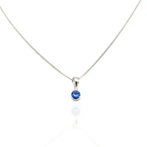 Sterling Silver 4mm Blue CZ Pendant (Sep)