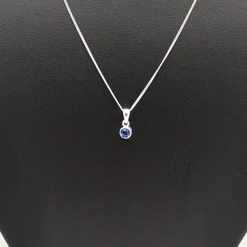 Sterling Silver 4mm Blue CZ Pendant (Sep)