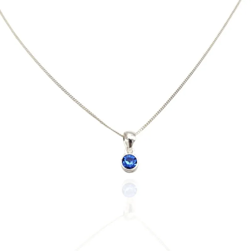 Sterling Silver 4mm Blue CZ Pendant (Sep)