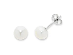 Sterling Silver 7mm White Freshwater Pearl Stud Earrings