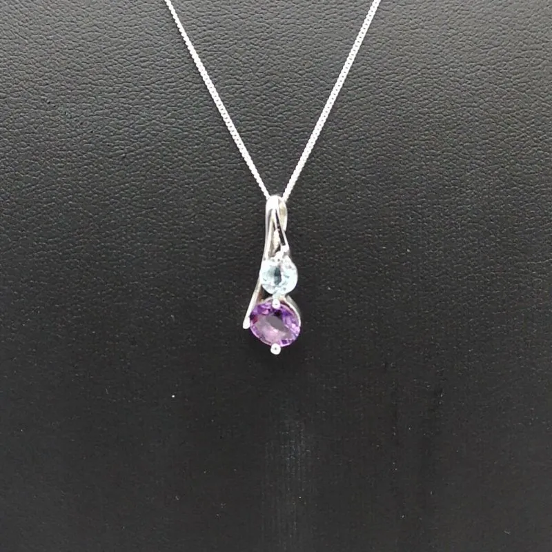 Sterling Silver Blue Topaz & Amethyst La Preciada Pendant