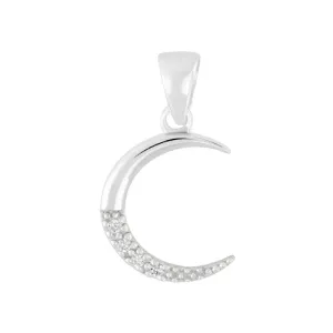 Sterling Silver CZ Crescent Moon Pendant