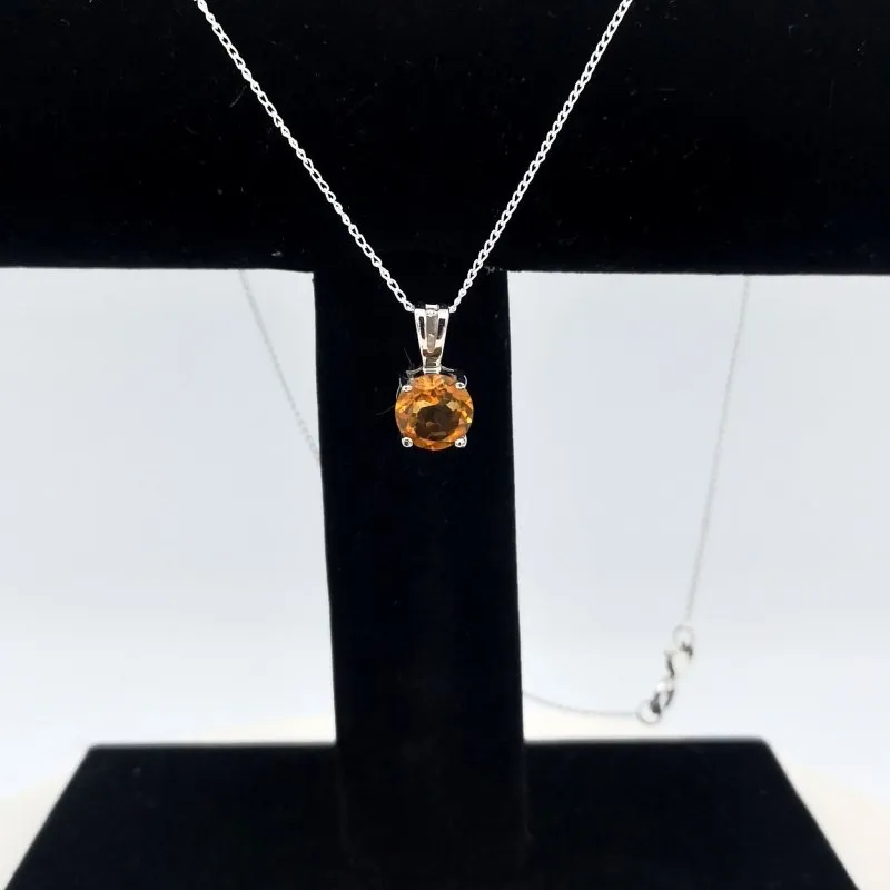 Sterling Silver Round Cut Citrine Pendant