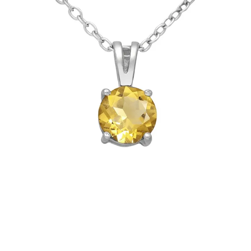 Sterling Silver Round Cut Citrine Pendant