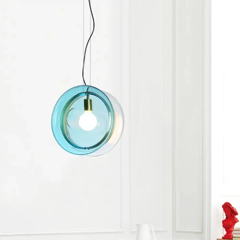 Stylish Macaron Pendant Light with Glass Shades - Blue/Pink/Cognac - 1 Head Bistro Hanging Lamp