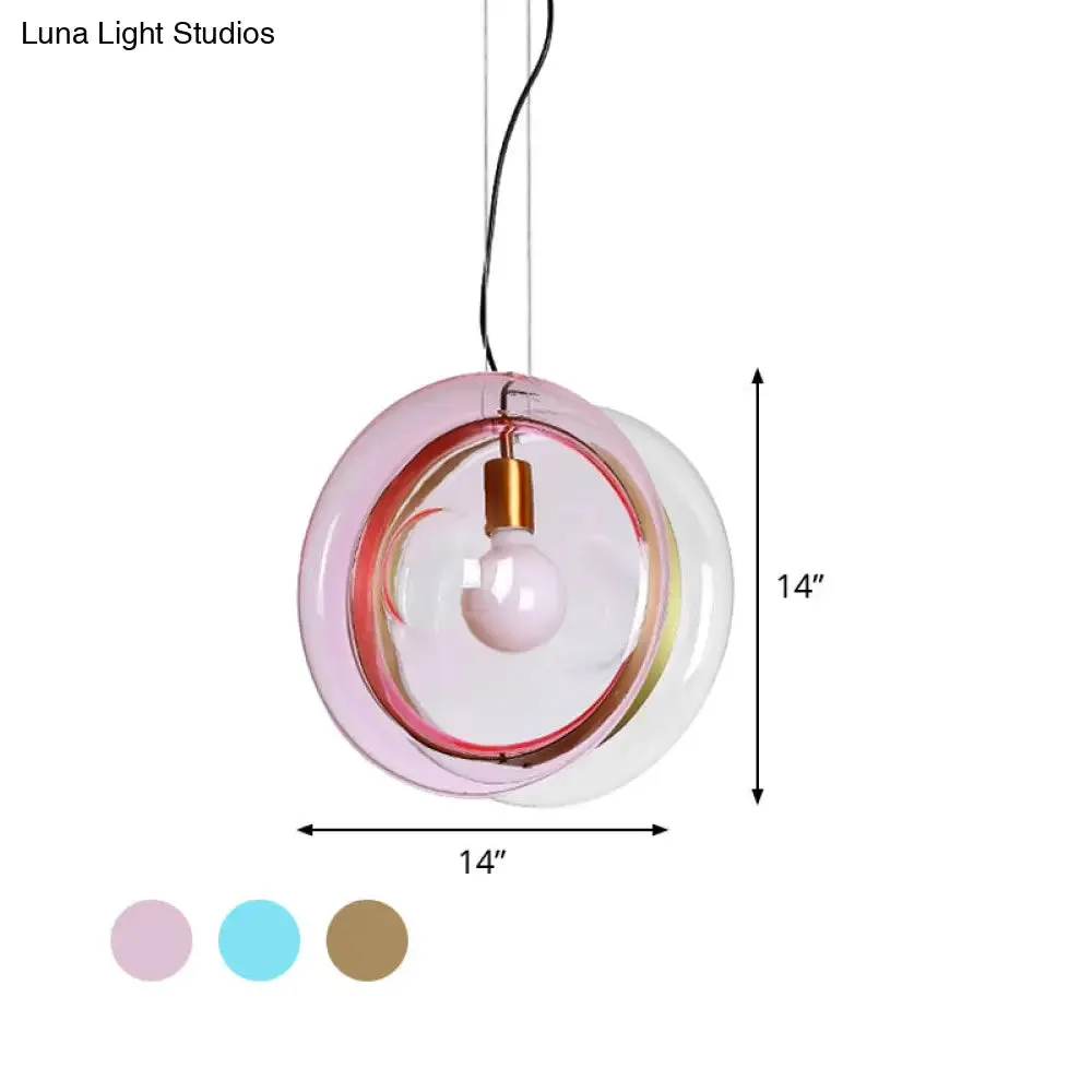 Stylish Macaron Pendant Light with Glass Shades - Blue/Pink/Cognac - 1 Head Bistro Hanging Lamp