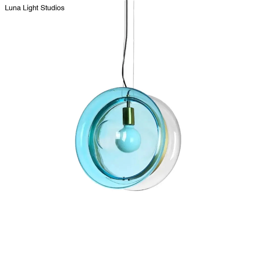 Stylish Macaron Pendant Light with Glass Shades - Blue/Pink/Cognac - 1 Head Bistro Hanging Lamp